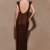 Samara Sleeveless Diamante Maxi Dress – Chocolate
