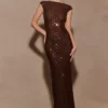 Samara Sleeveless Diamante Maxi Dress – Chocolate