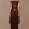 Samara Sleeveless Diamante Maxi Dress – Chocolate