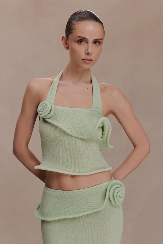 Samira Halter Knit Twist Top – Pastel Green Samira Halter Knit Twist Top – Pastel Green