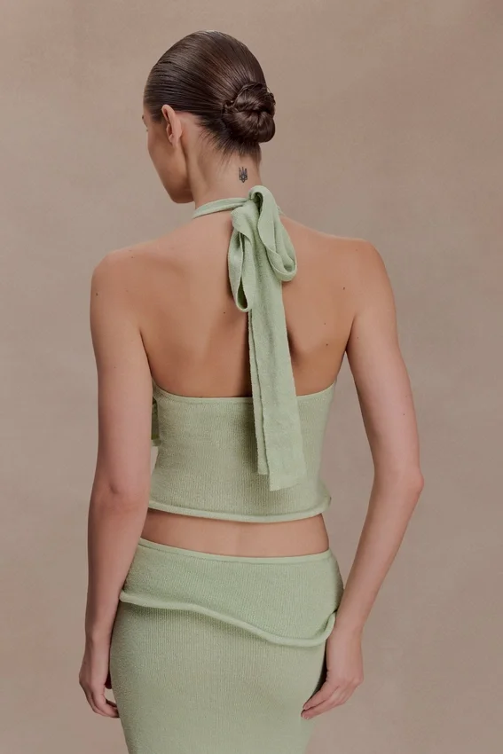 Samira Halter Knit Twist Top – Pastel Green Samira Halter Knit Twist Top – Pastel Green