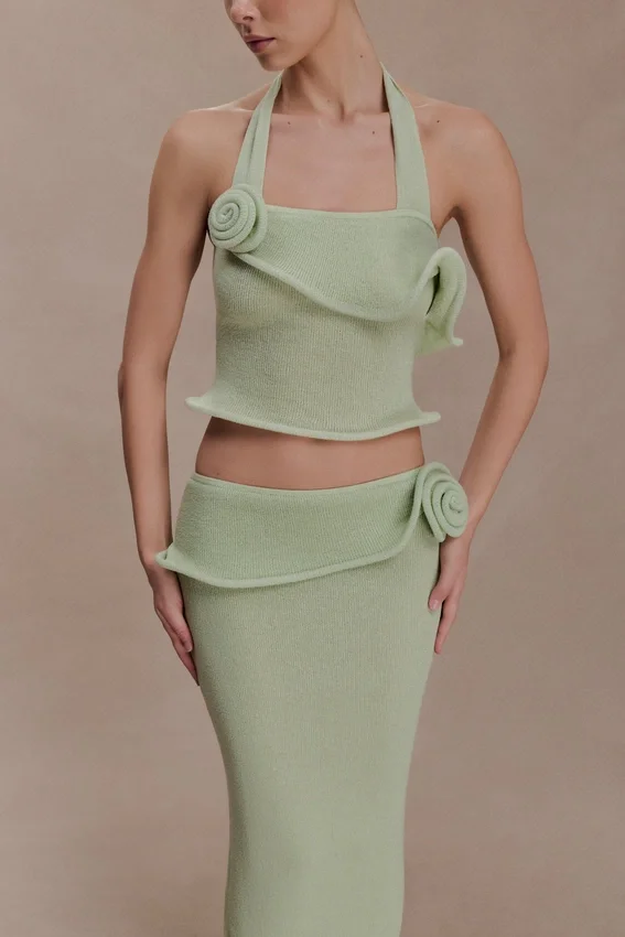 Samira Halter Knit Twist Top – Pastel Green Samira Halter Knit Twist Top – Pastel Green