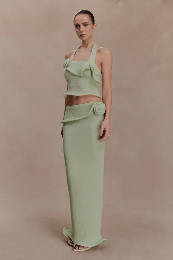 Samira Knit Wired Maxi Skirt – Pastel Green Samira Knit Wired Maxi Skirt – Pastel Green