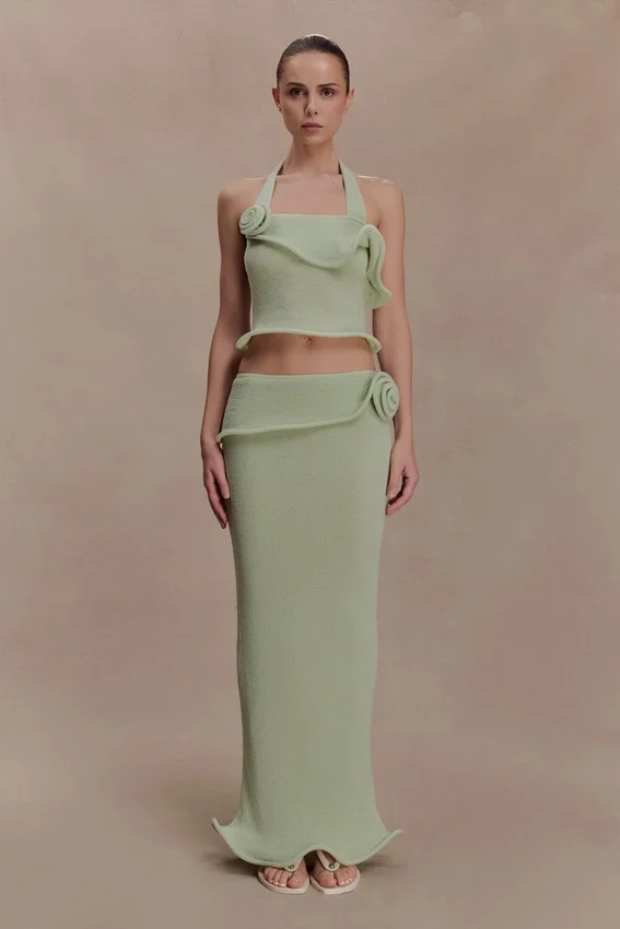 Samira Knit Wired Maxi Skirt – Pastel Green Samira Knit Wired Maxi Skirt – Pastel Green
