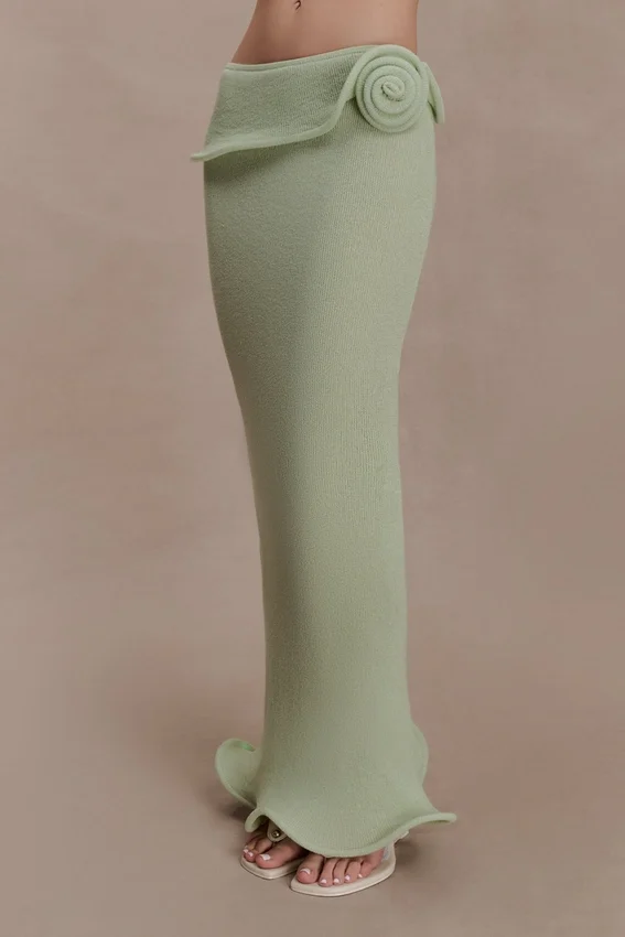 Samira Knit Wired Maxi Skirt – Pastel Green Samira Knit Wired Maxi Skirt – Pastel Green