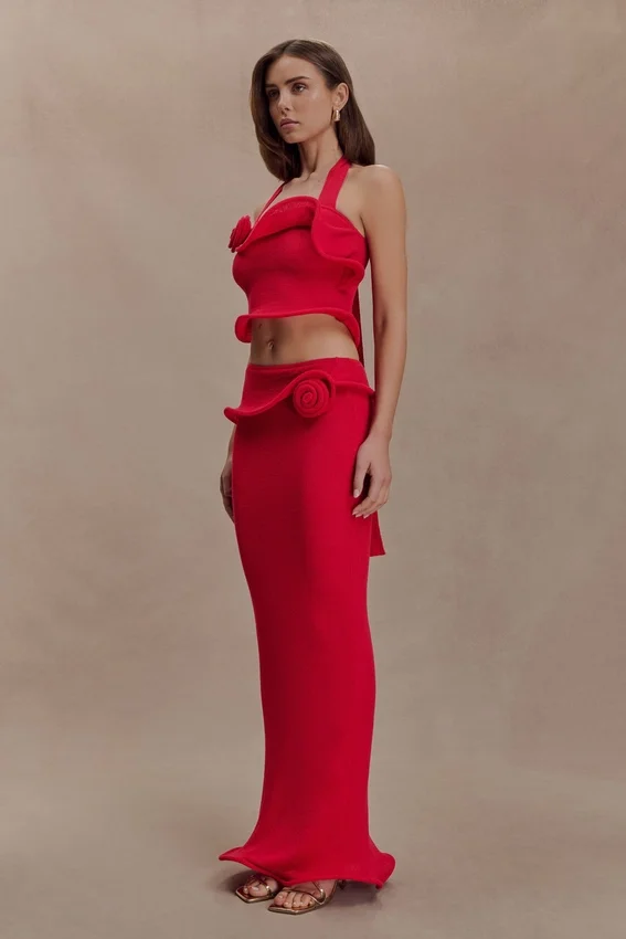 Samira Knit Wired Maxi Skirt – Red Samira Knit Wired Maxi Skirt – Red