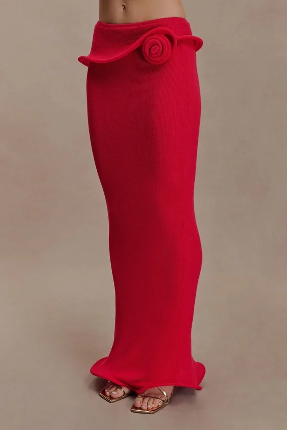 Samira Knit Wired Maxi Skirt – Red Samira Knit Wired Maxi Skirt – Red