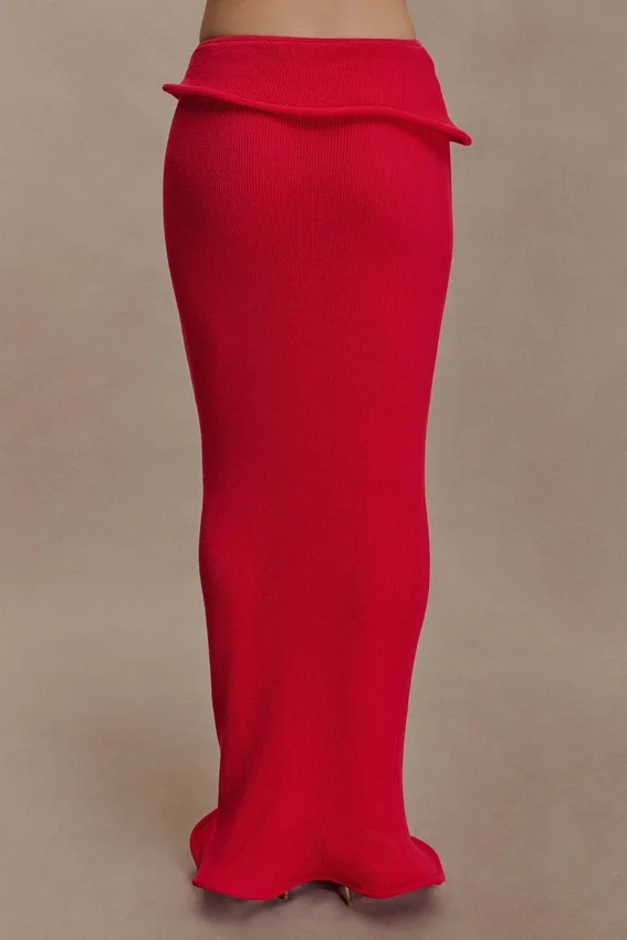 Samira Knit Wired Maxi Skirt – Red Samira Knit Wired Maxi Skirt – Red