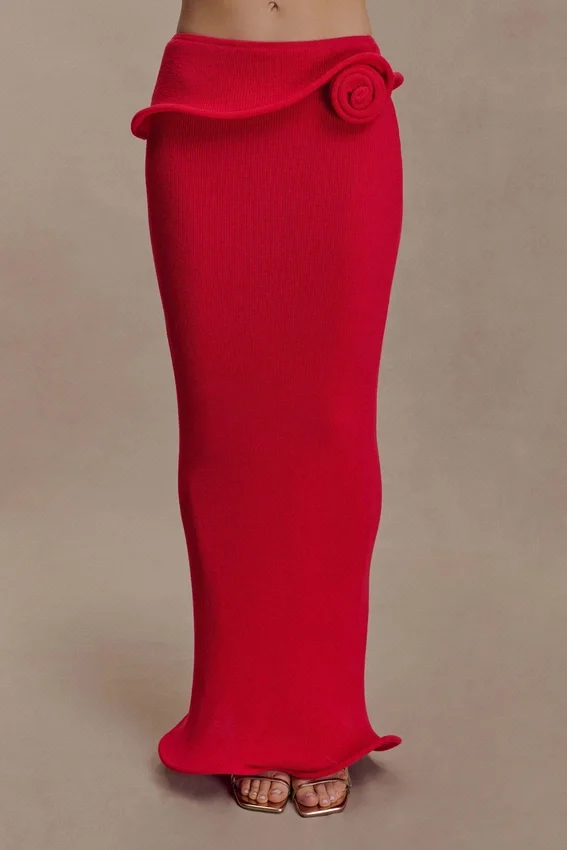 Samira Knit Wired Maxi Skirt – Red Samira Knit Wired Maxi Skirt – Red