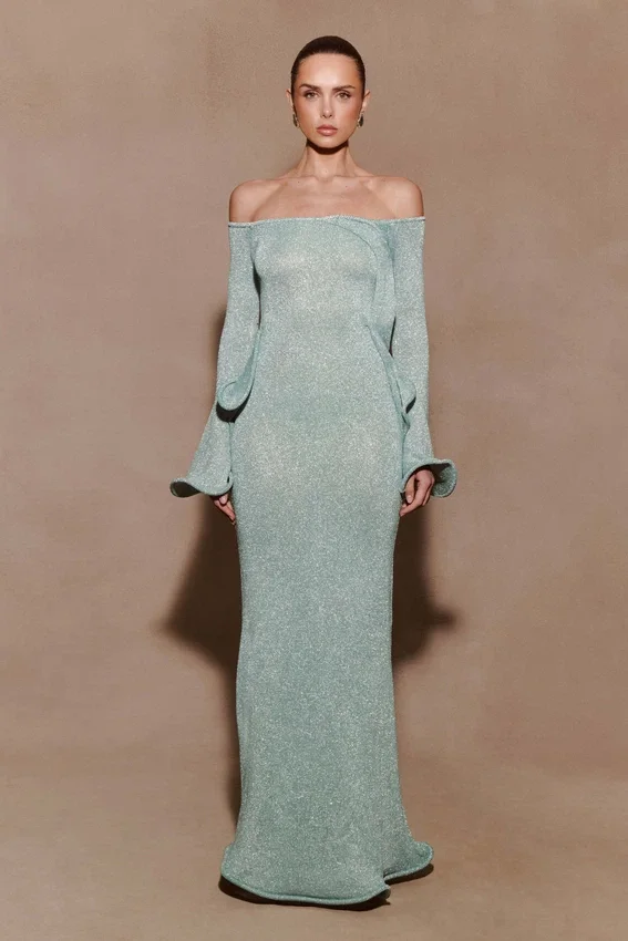 Sandrine Lurex Knit Maxi Dress – Aqua Sandrine Lurex Knit Maxi Dress – Aqua