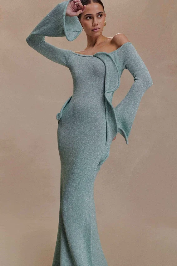 Sandrine Lurex Knit Maxi Dress – Aqua Sandrine Lurex Knit Maxi Dress – Aqua