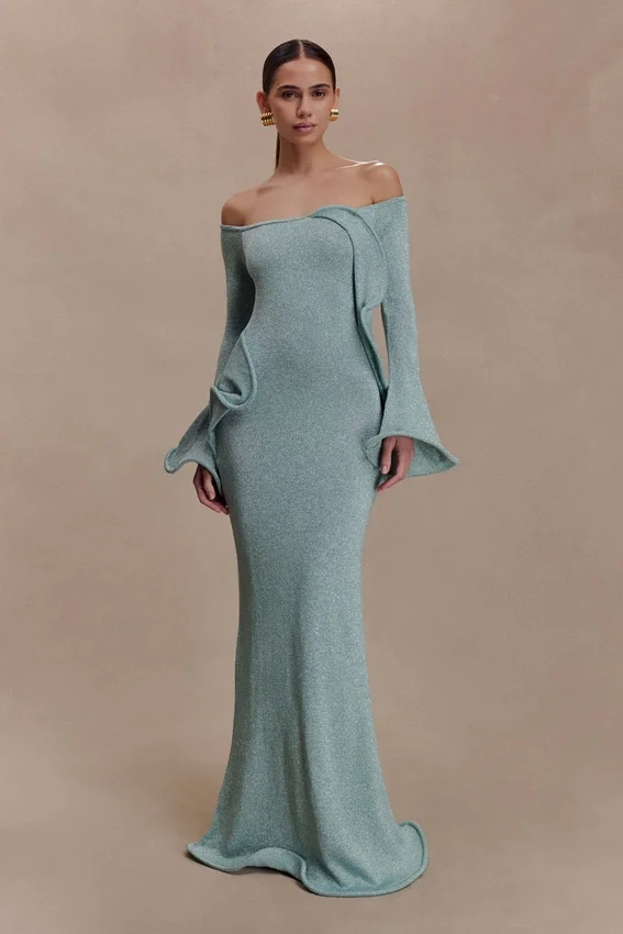 Sandrine Lurex Knit Maxi Dress – Aqua Sandrine Lurex Knit Maxi Dress – Aqua