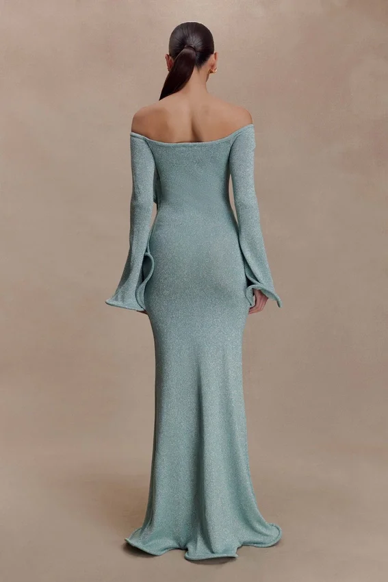 Sandrine Lurex Knit Maxi Dress – Aqua Sandrine Lurex Knit Maxi Dress – Aqua