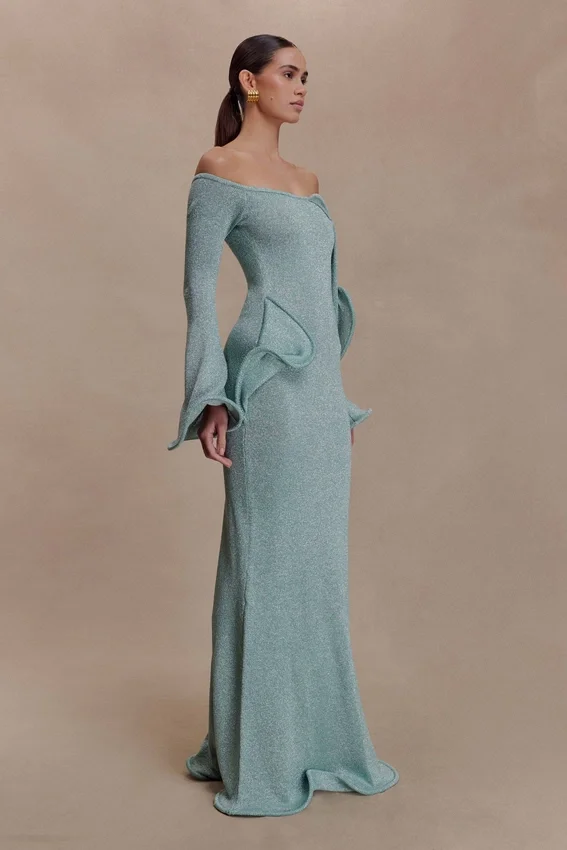 Sandrine Lurex Knit Maxi Dress – Aqua Sandrine Lurex Knit Maxi Dress – Aqua