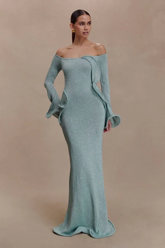 Sandrine Lurex Knit Maxi Dress – Aqua Sandrine Lurex Knit Maxi Dress – Aqua