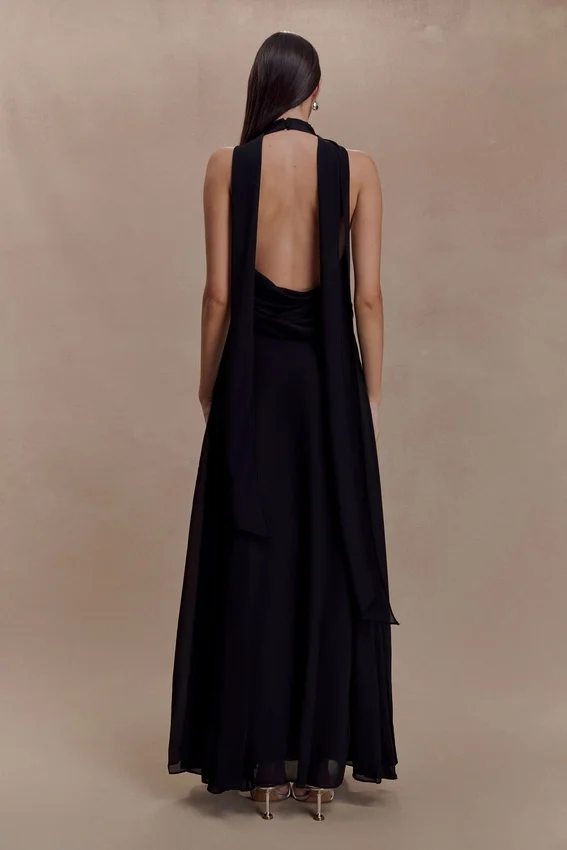 Santal Floral Chiffon Halter Maxi Dress – Black Santal Floral Chiffon Halter Maxi Dress – Black