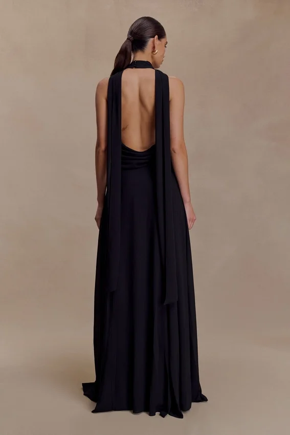Santal Floral Chiffon Halter Maxi Dress – Black Santal Floral Chiffon Halter Maxi Dress – Black