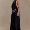 Santal Floral Chiffon Halter Maxi Dress – Black Santal Floral Chiffon Halter Maxi Dress – Black