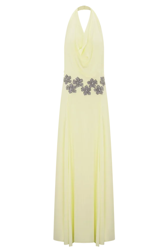 Santal Floral Chiffon Halter Maxi Dress – Lemon Santal Floral Chiffon Halter Maxi Dress – Lemon