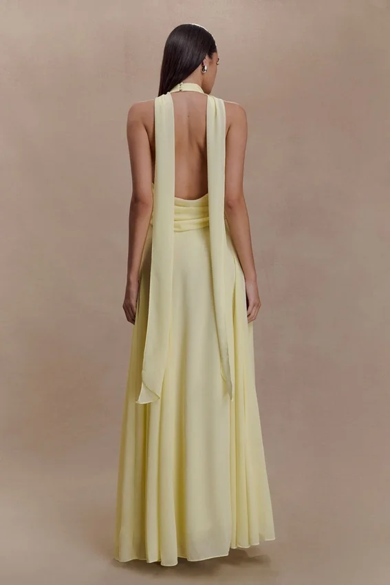 Santal Floral Chiffon Halter Maxi Dress – Lemon Santal Floral Chiffon Halter Maxi Dress – Lemon
