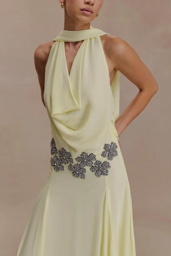 Santal Floral Chiffon Halter Maxi Dress – Lemon Santal Floral Chiffon Halter Maxi Dress – Lemon