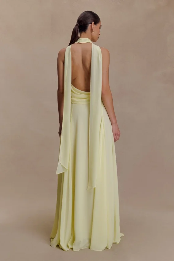 Santal Floral Chiffon Halter Maxi Dress – Lemon Santal Floral Chiffon Halter Maxi Dress – Lemon