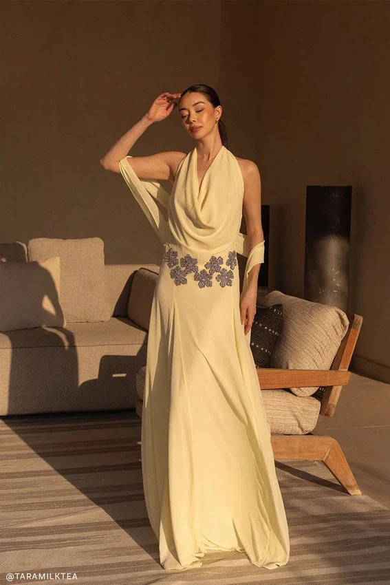 Santal Floral Chiffon Halter Maxi Dress – Lemon Santal Floral Chiffon Halter Maxi Dress – Lemon