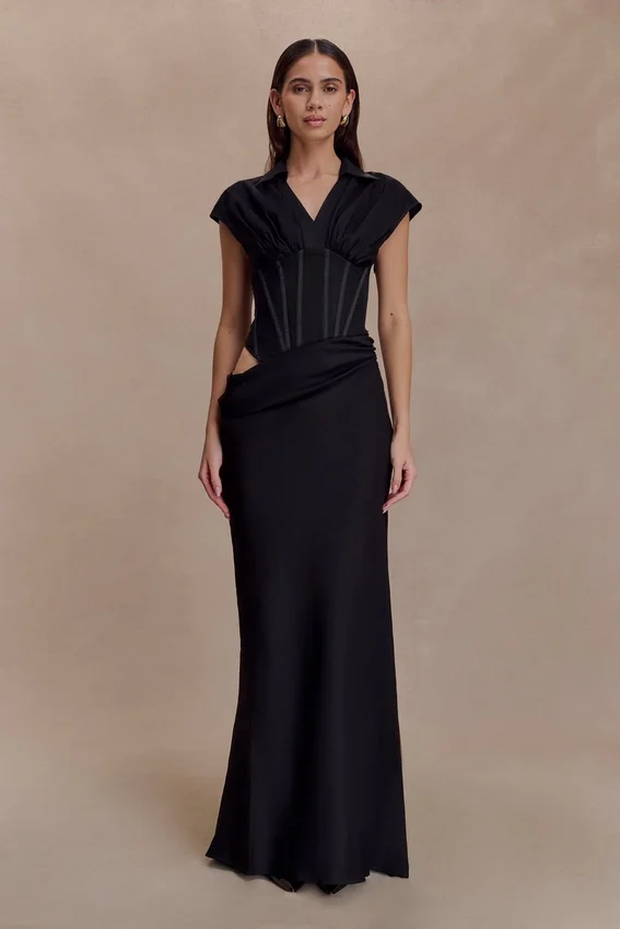 Saphira Shirt Corset Maxi Dress – Black Saphira Shirt Corset Maxi Dress – Black