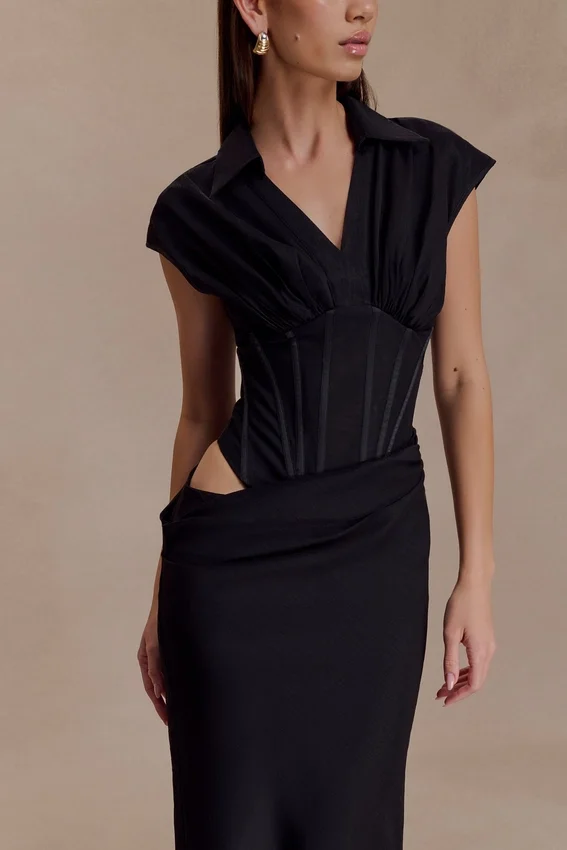 Saphira Shirt Corset Maxi Dress – Black Saphira Shirt Corset Maxi Dress – Black