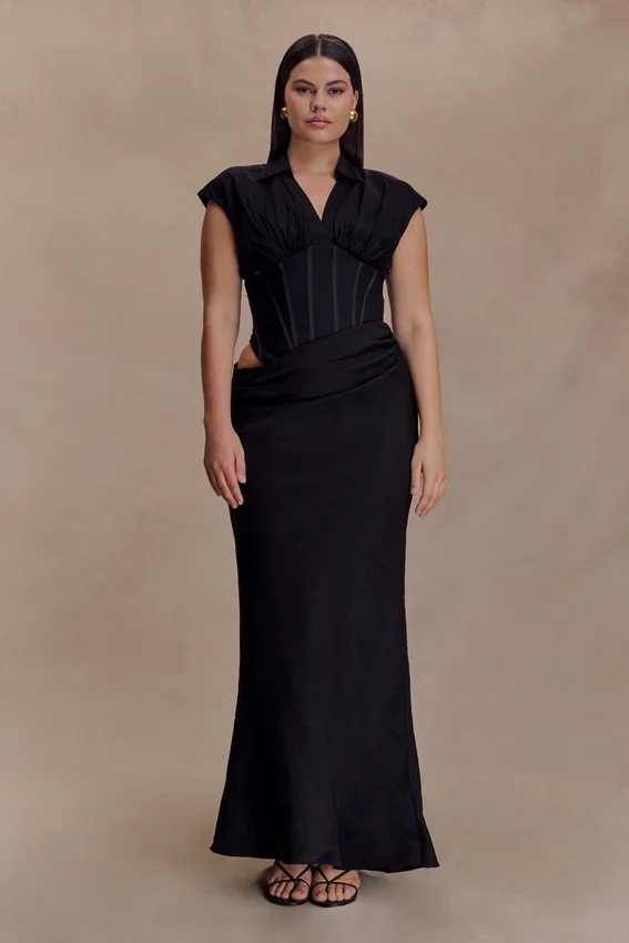 Saphira Shirt Corset Maxi Dress – Black Saphira Shirt Corset Maxi Dress – Black