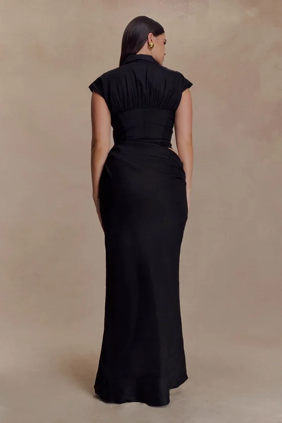 Saphira Shirt Corset Maxi Dress – Black Saphira Shirt Corset Maxi Dress – Black