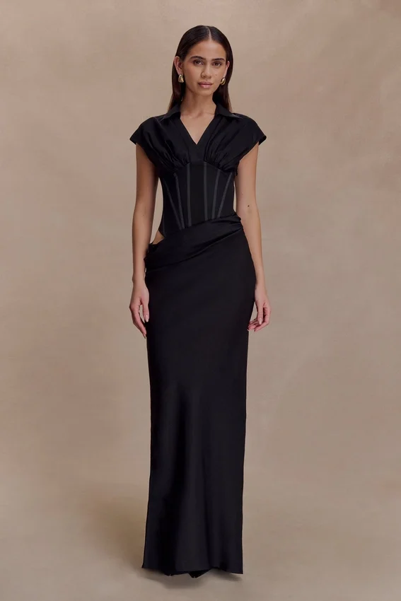Saphira Shirt Corset Maxi Dress – Black Saphira Shirt Corset Maxi Dress – Black