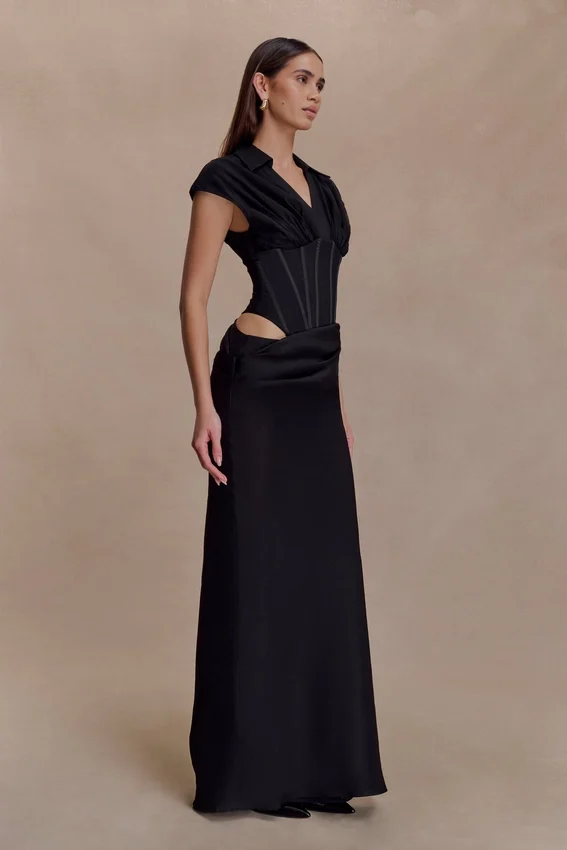 Saphira Shirt Corset Maxi Dress – Black Saphira Shirt Corset Maxi Dress – Black