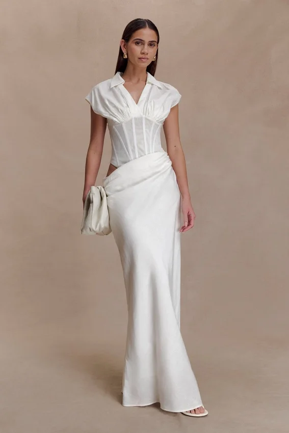 Saphira Shirt Corset Maxi Dress – White Saphira Shirt Corset Maxi Dress – White