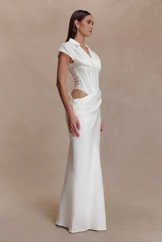 Saphira Shirt Corset Maxi Dress – White Saphira Shirt Corset Maxi Dress – White