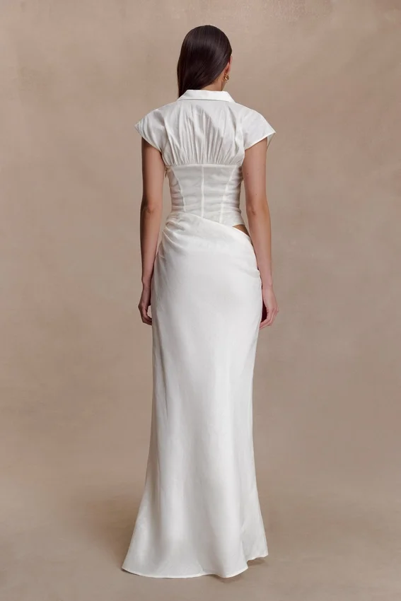 Saphira Shirt Corset Maxi Dress – White Saphira Shirt Corset Maxi Dress – White