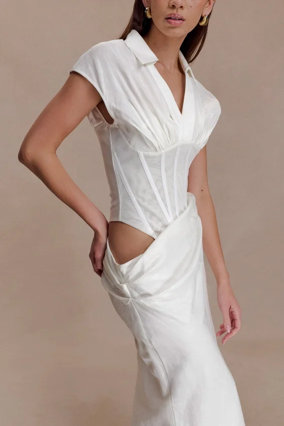 Saphira Shirt Corset Maxi Dress – White Saphira Shirt Corset Maxi Dress – White