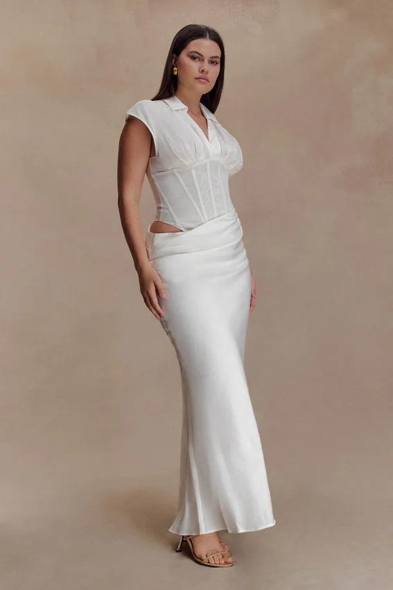 Saphira Shirt Corset Maxi Dress – White Saphira Shirt Corset Maxi Dress – White