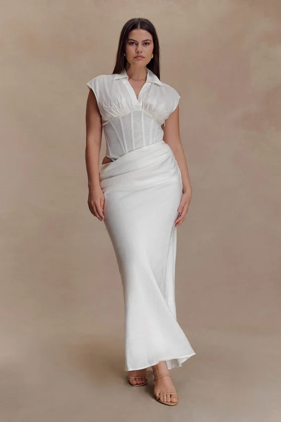 Saphira Shirt Corset Maxi Dress – White Saphira Shirt Corset Maxi Dress – White