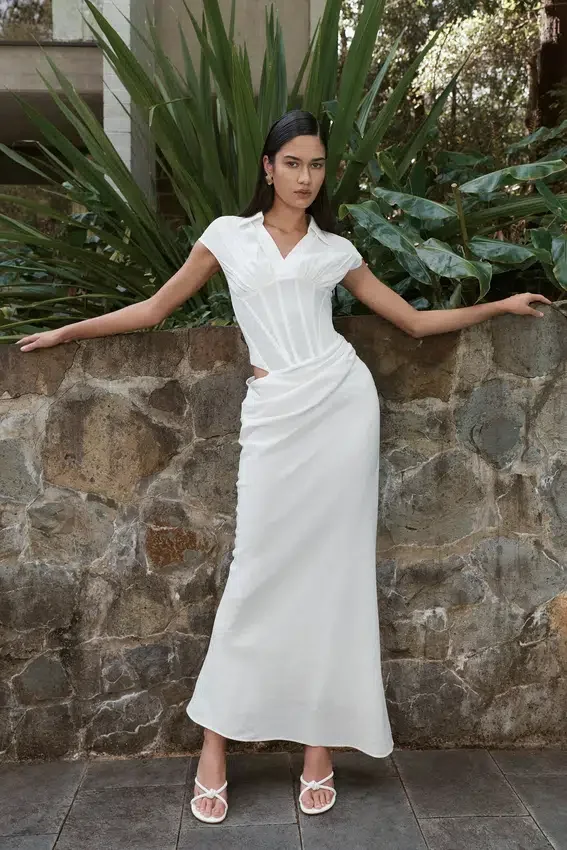 Saphira Shirt Corset Maxi Dress – White Saphira Shirt Corset Maxi Dress – White