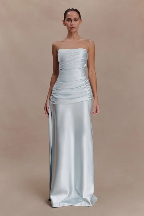 Sarah Strapless Maxi Dress With Waist Tie – Ice Blue Sarah Strapless Maxi Dress With Waist Tie – Ice Blue