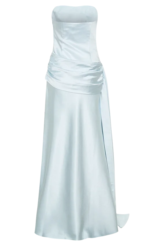 Sarah Strapless Maxi Dress With Waist Tie – Ice Blue Sarah Strapless Maxi Dress With Waist Tie – Ice Blue