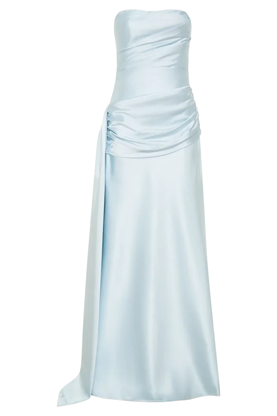 Sarah Strapless Maxi Dress With Waist Tie – Ice Blue Sarah Strapless Maxi Dress With Waist Tie – Ice Blue