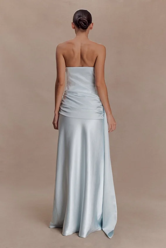 Sarah Strapless Maxi Dress With Waist Tie – Ice Blue Sarah Strapless Maxi Dress With Waist Tie – Ice Blue