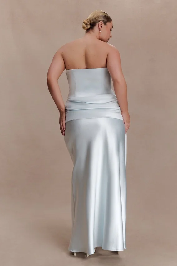 Sarah Strapless Maxi Dress With Waist Tie – Ice Blue Sarah Strapless Maxi Dress With Waist Tie – Ice Blue