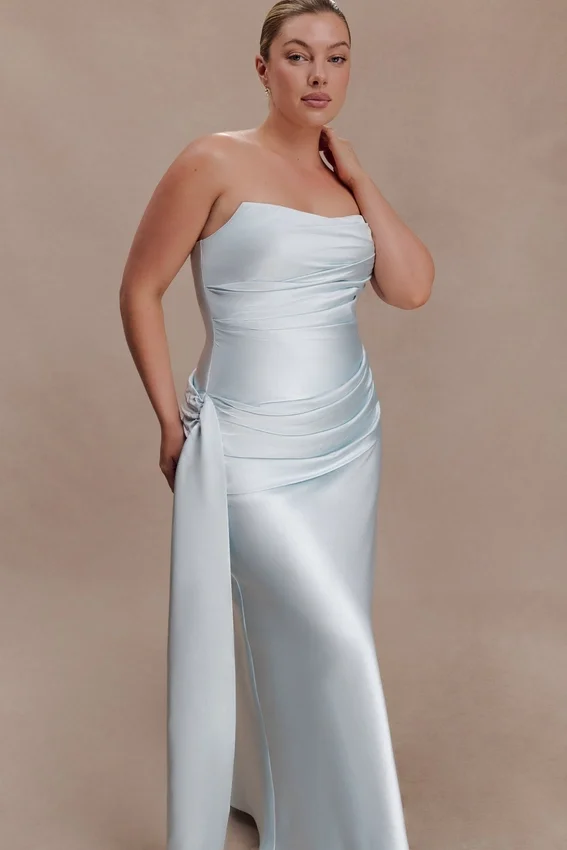 Sarah Strapless Maxi Dress With Waist Tie – Ice Blue Sarah Strapless Maxi Dress With Waist Tie – Ice Blue