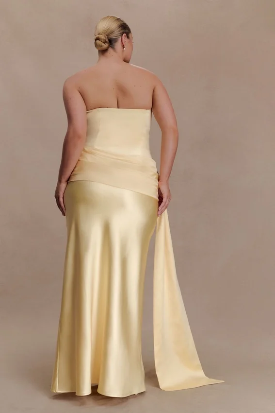 Sarah Strapless Maxi Dress With Waist Tie – Lemon Sarah Strapless Maxi Dress With Waist Tie – Lemon
