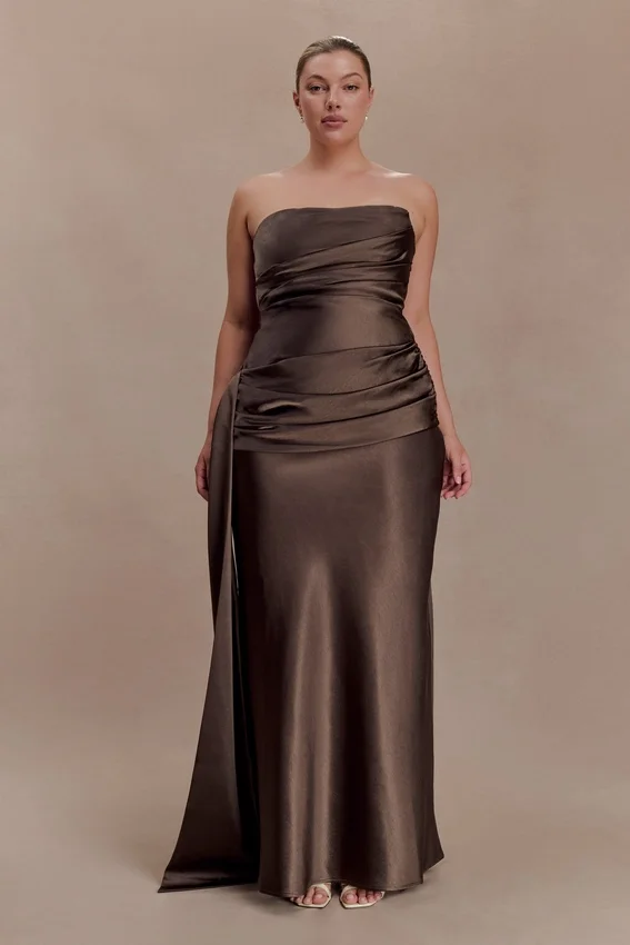 Sarah Strapless Maxi Dress With Waist Tie – Mocha Sarah Strapless Maxi Dress With Waist Tie – Mocha