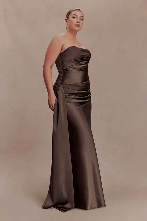 Sarah Strapless Maxi Dress With Waist Tie – Mocha Sarah Strapless Maxi Dress With Waist Tie – Mocha