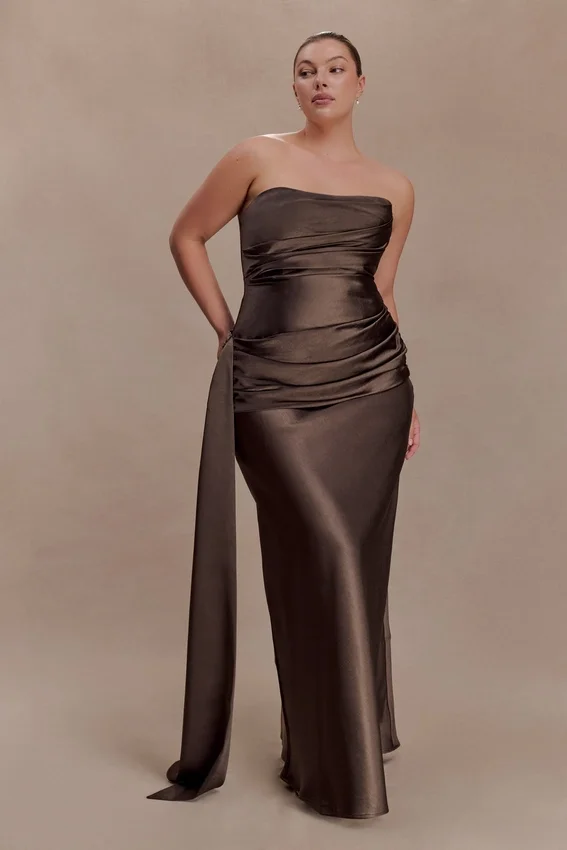 Sarah Strapless Maxi Dress With Waist Tie – Mocha Sarah Strapless Maxi Dress With Waist Tie – Mocha